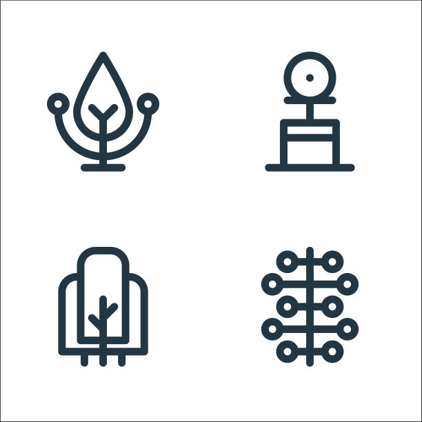 树和植物线图标线性设置质量线图片下载