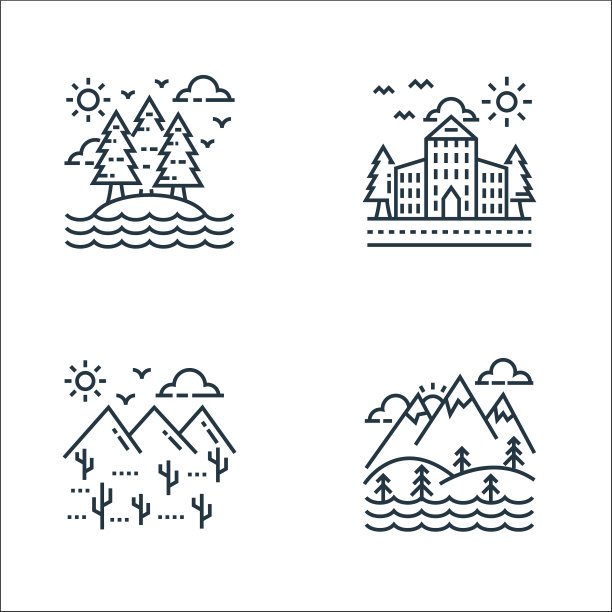 自然和景观线图标线性集合图片下载