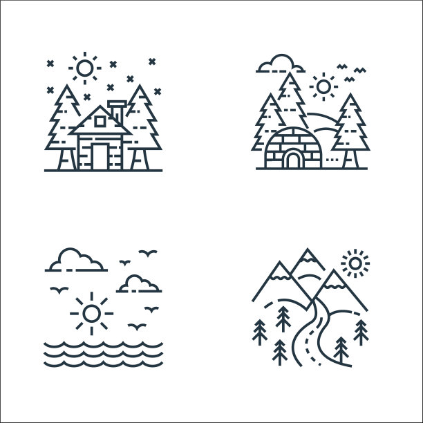 自然和景观线图标线性集合图片下载