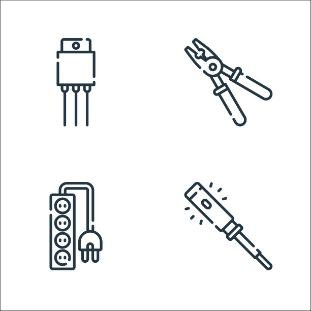 电工工具和线条图标线性集合图片下载
