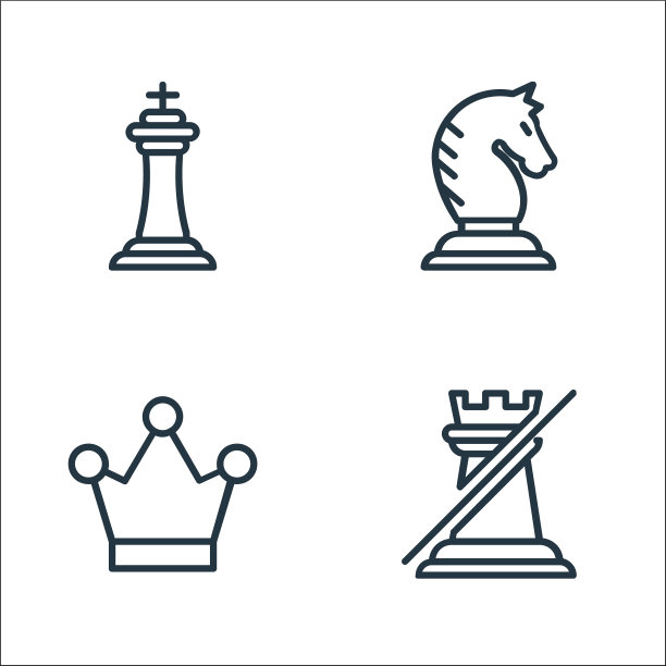 国际象棋游戏线性图标集图片下载