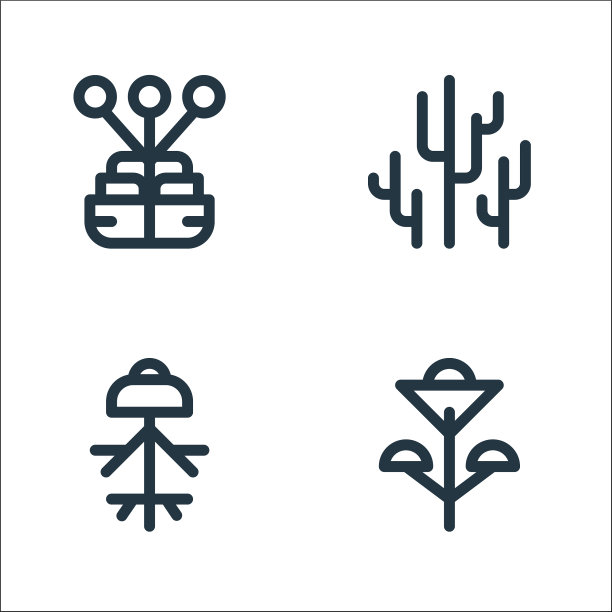 树和植物线图标线性设置质量线图片下载