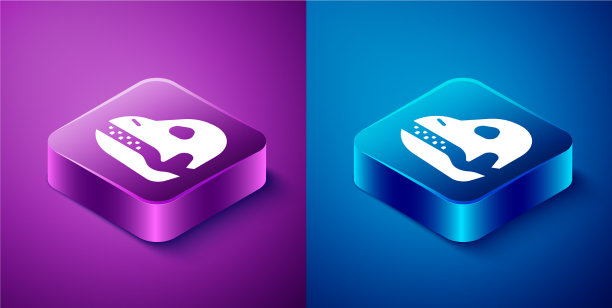 等距恐龙头骨图标孤立在蓝色和图片下载