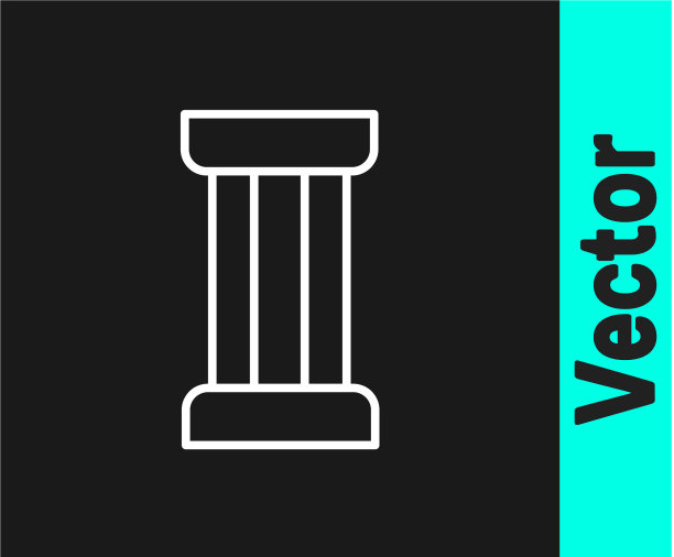 白线古柱图标孤立于黑上图片下载