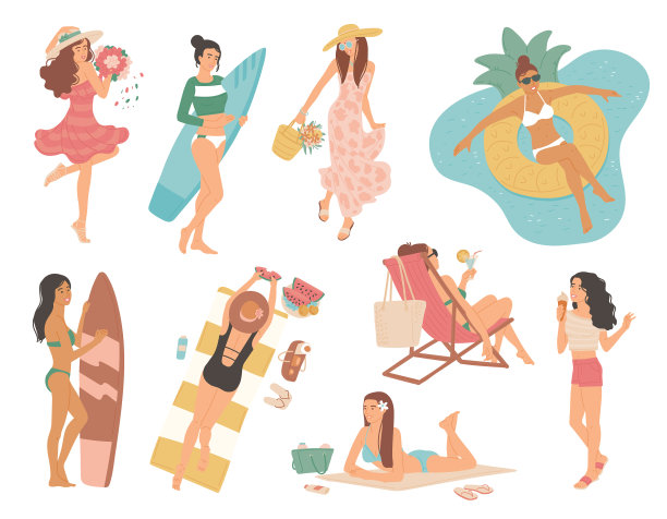 穿着泳装的女孩和夏天度假的女人图片下载