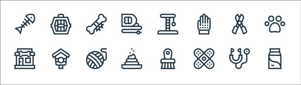 宠物店线图标线性设置质量线设置图片下载