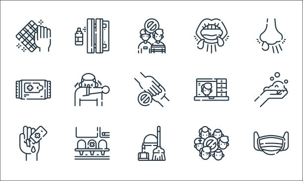 冠状病毒预防线图标线性集图片下载