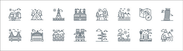 旅游线图标线性集质量线集图片下载