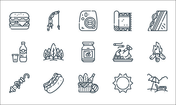 野餐线图标线性集质量线集图片下载