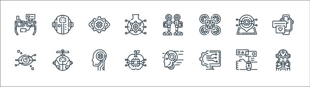 机器人生产线图标线性集质量线集图片下载