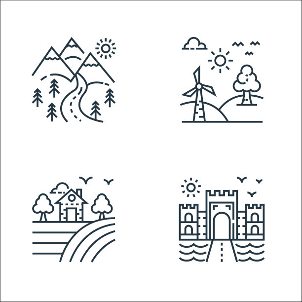 自然和景观线图标线性集合图片下载