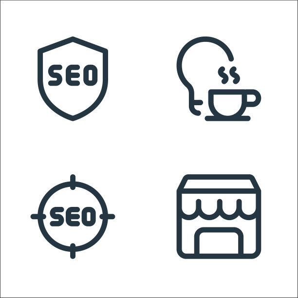 Web应用程序SEO线性图标集图片下载