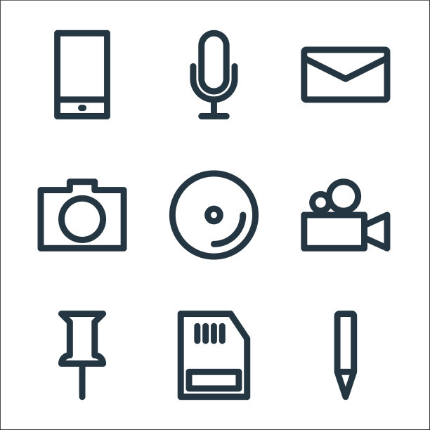 多媒体线图标线性集质量线集图片下载