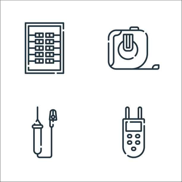 电工工具和线条图标线性集合图片下载