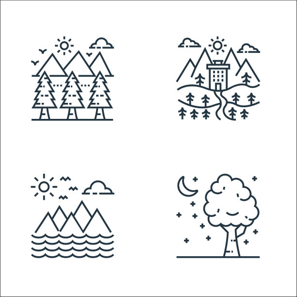 自然和景观线图标线性集合图片下载