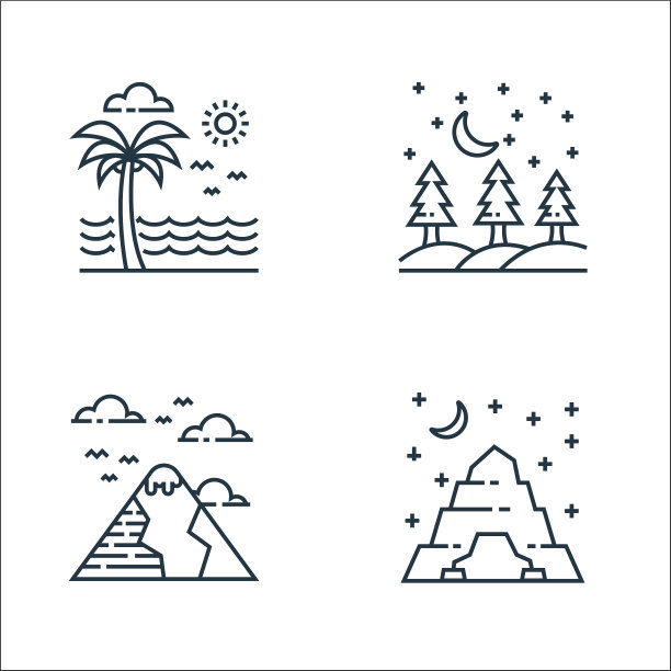 自然和景观线图标线性集合图片下载