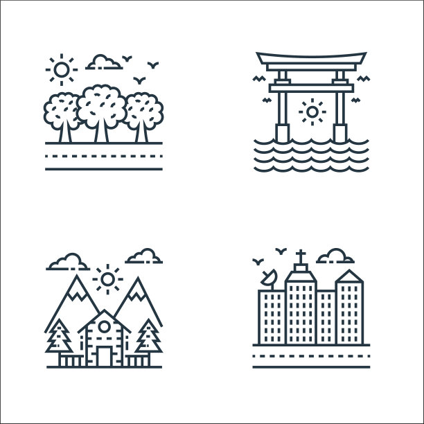 自然和景观线图标线性集合图片下载