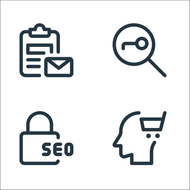 Web应用程序SEO线性图标集图片下载