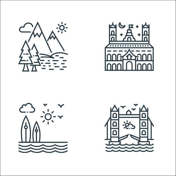 旅游线图标线性集质量线集图片下载