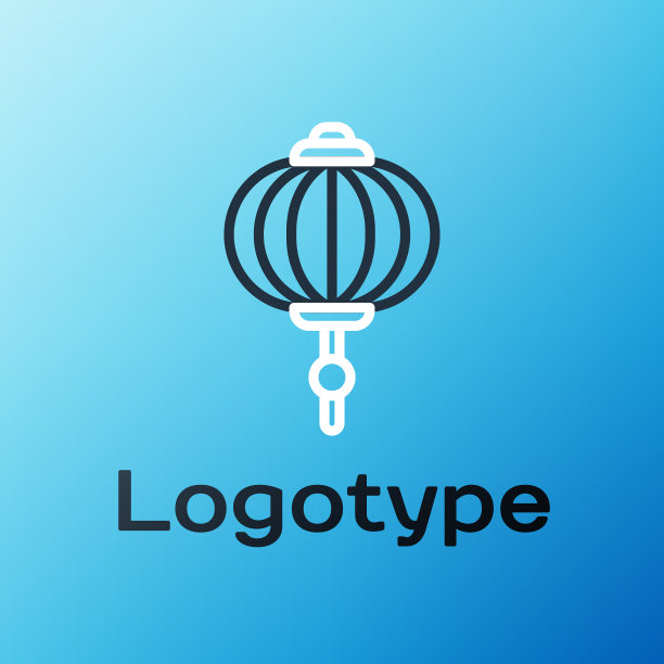 线中国纸灯笼图标孤立在蓝色图片下载