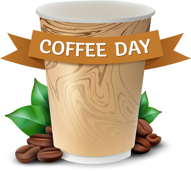 纸杯咖啡与茶叶和豆子的概念图片下载