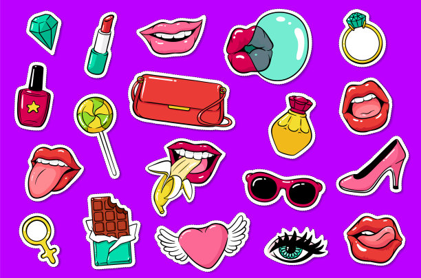 设置时尚涂鸦补丁或卡通别针图片下载