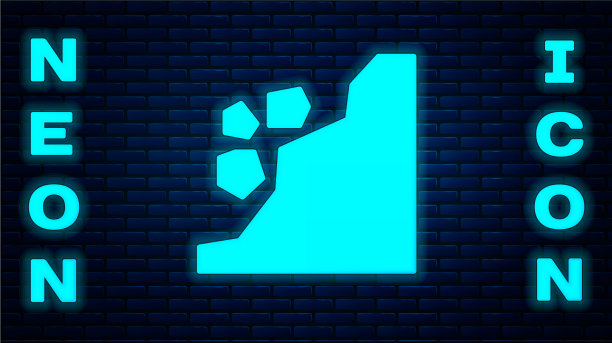 霓虹灯滑坡图标孤立在砖墙上图片下载