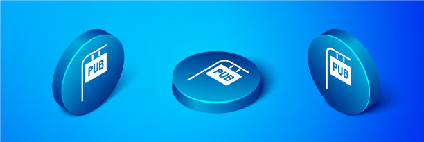 街道等距招牌上刻着酒吧的字样图片下载