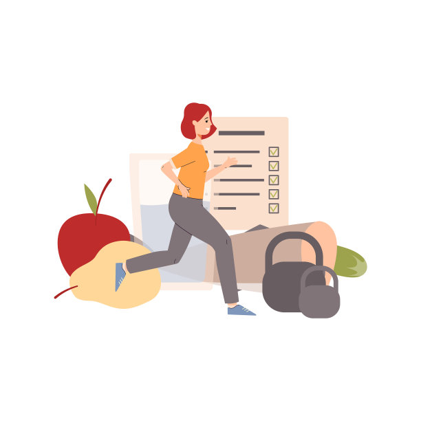 在健康食物堆的背景下跑步的女人图片下载