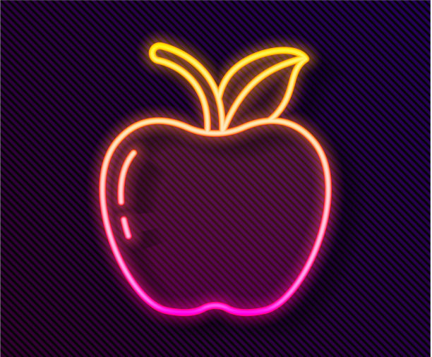 发光的霓虹灯线苹果图标孤立在黑色图片下载