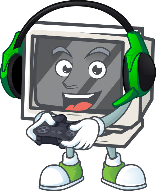 老式显示器卡通游戏与耳机图片下载