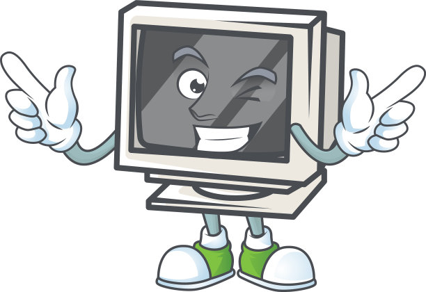 滑稽的脸古董显示器吉祥物与眨眼图片下载