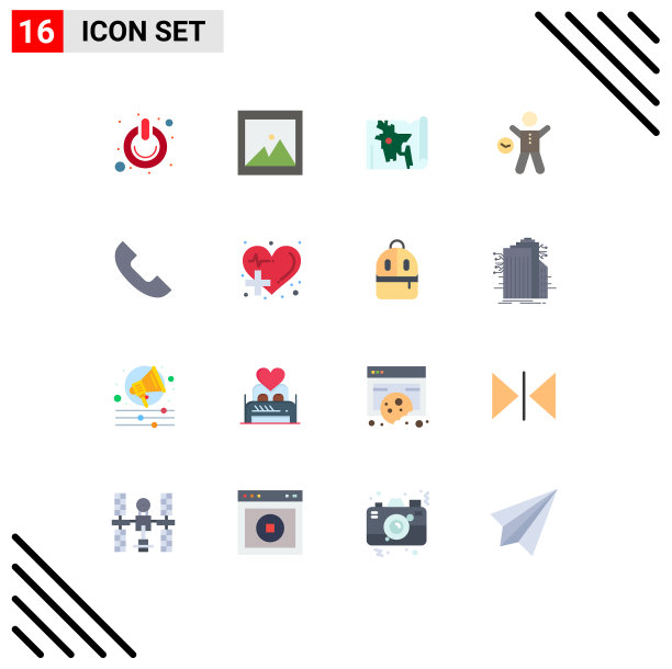 可编辑线包16个简单的平面颜色图片下载