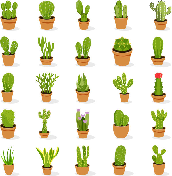 室内盆栽植物平面图标包图片下载