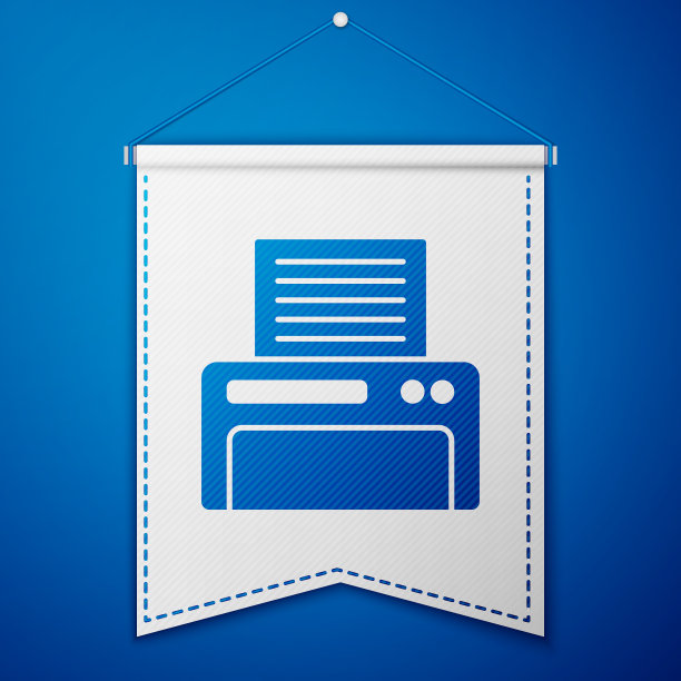 蓝色打印机图标隔离在蓝色背景上图片下载