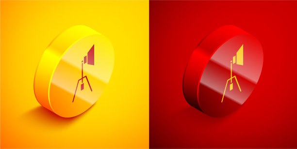 等距电影聚光灯图标孤立在橙色图片下载