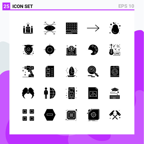 设置25个坚实的象形文字网格上的梨水果图片下载