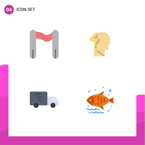 在完成卡车的网格上设置4个平面图标图片下载