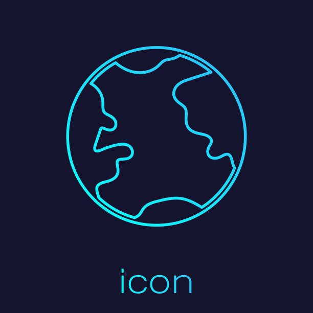 绿松石线地球地球仪图标孤立在蓝色图片下载