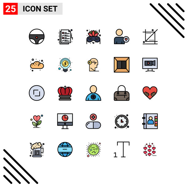 包装25个现代填充线平面颜色的标志图片下载