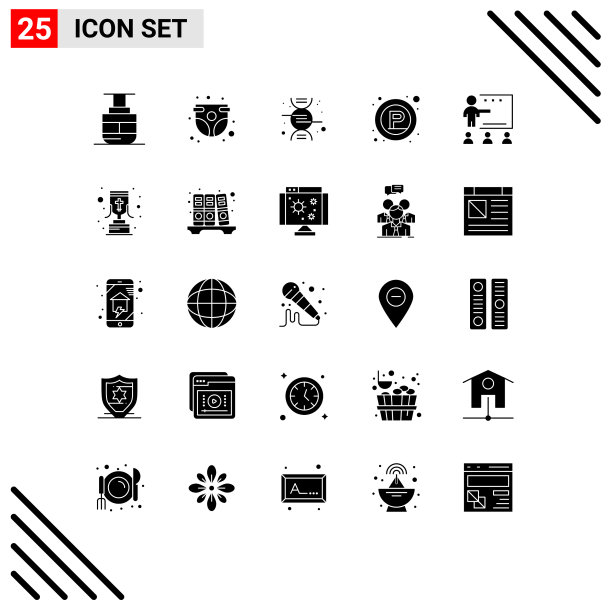 可编辑的线包25个简单的固体符号图片下载