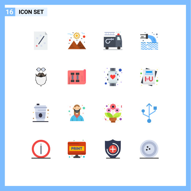 16个通用的平面颜色标志象征着潮人图片下载