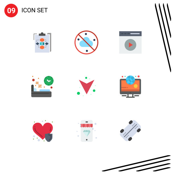 包装9个现代平面颜色的标志和符号图片下载