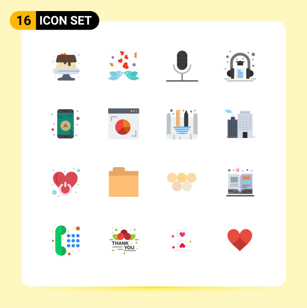 16个主题平色和可编辑的符号图片下载