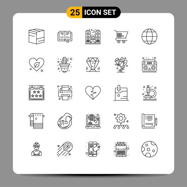 象形图设25条简单线地球仪图片下载