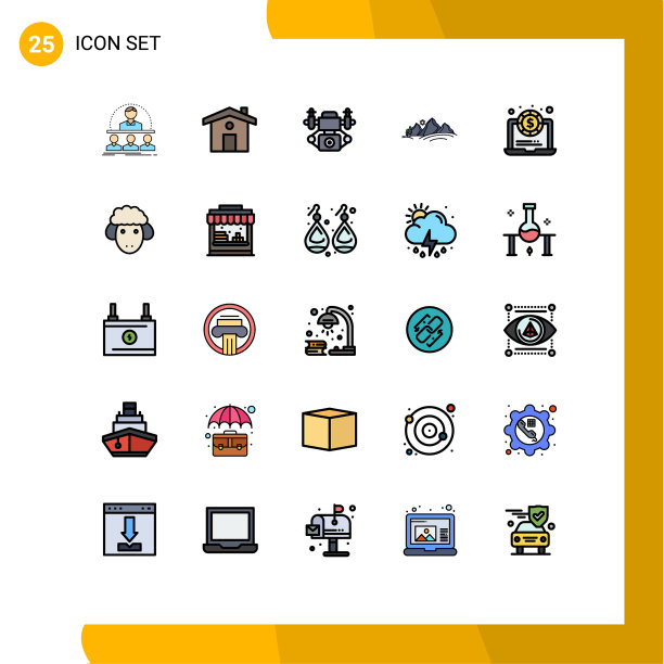 包25个创意填充线平色图片下载