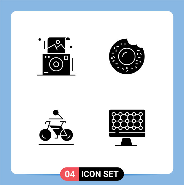 4个通用的固体符号设置为网络和移动图片下载