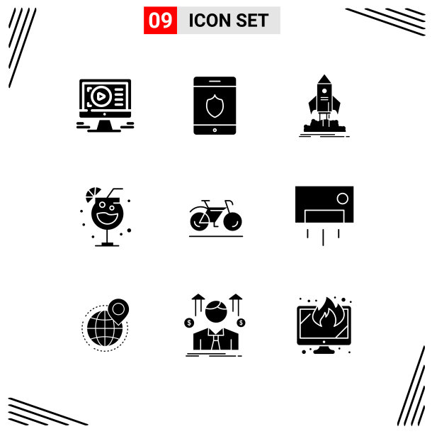 可编辑的线包9个简单的固体字形图片下载