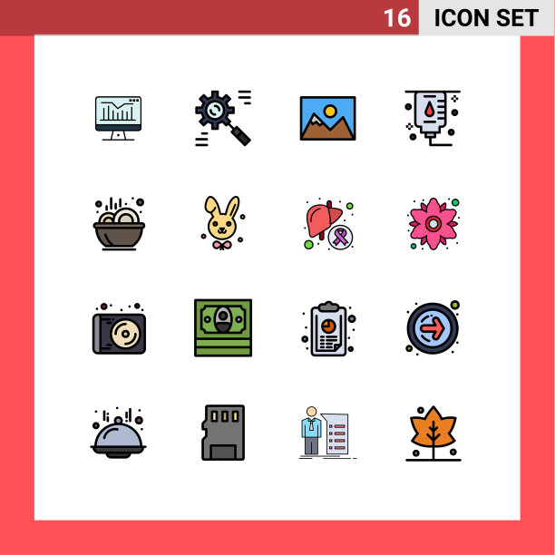 包装16个现代平色填充线条标志图片下载