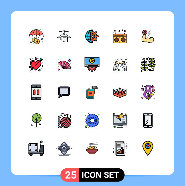 象形文字设置25条简单填充线平图片下载